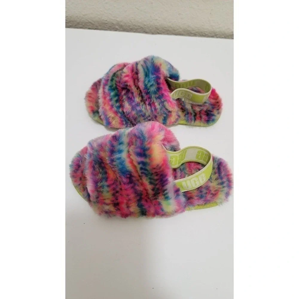 Colorful‎ Ugg Kids Fluffy Rainbow Sandals Size 10